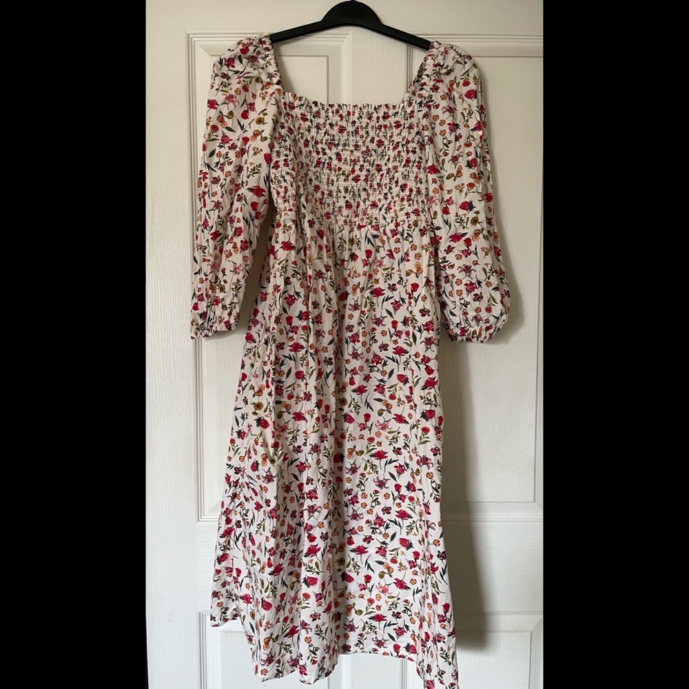 J Crew Smocked Puff Sleeve Dress, Never Worn, Size Large